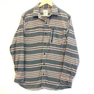 Ascend Mens Flannel Long Sleeve Button Up Shirt Medium M Pocket Textured Stripes